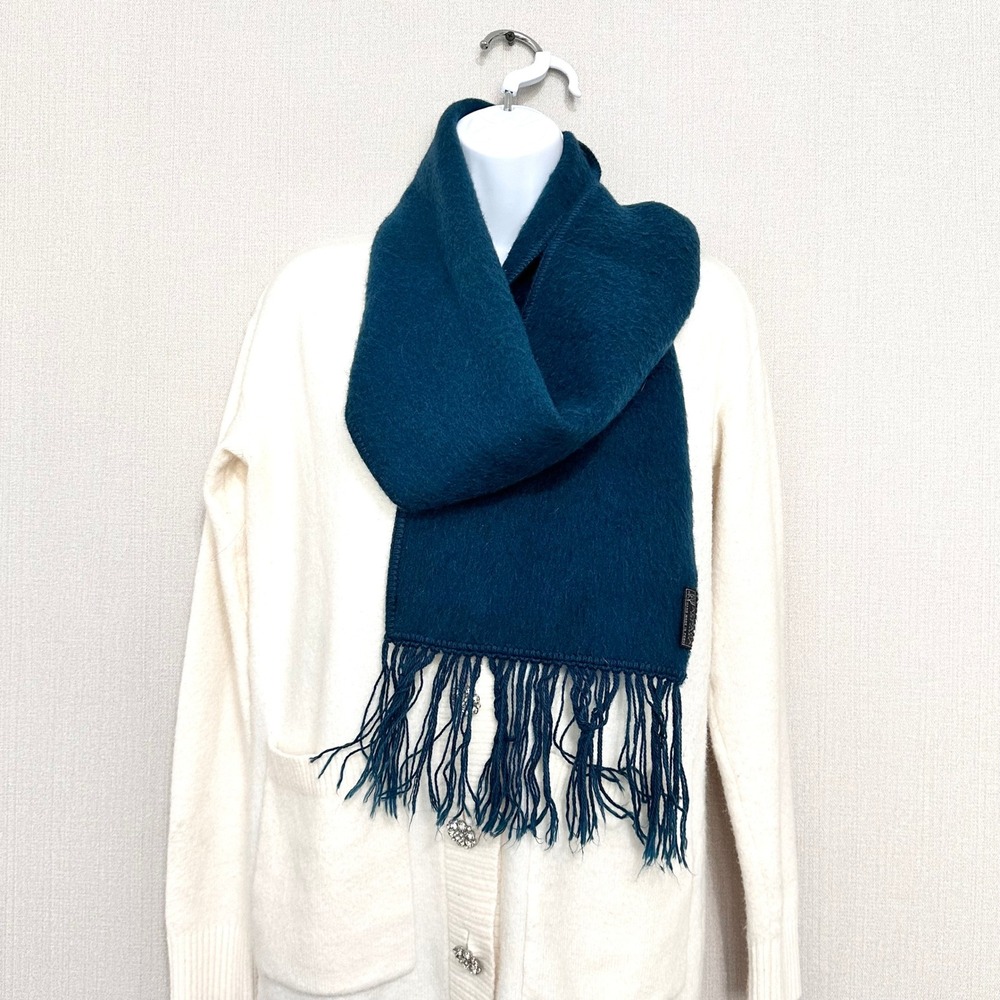 Alpaca Wool Scarf Teal‎ Blue Fringe Hand Made Peru